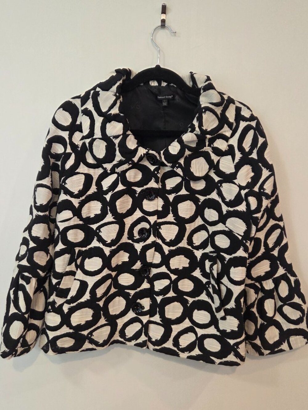 Samuel Dong Textured Jacket Large Black Ivory